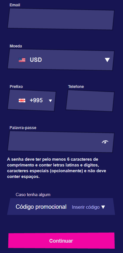 Registration form in Royspins Casino